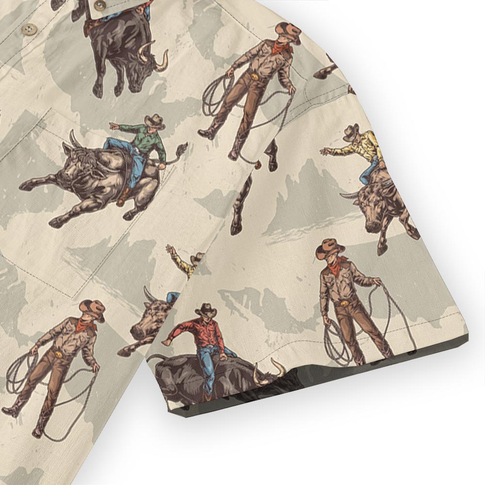 Cowboy Riding Bull Men's Button Down Cotton Shirt