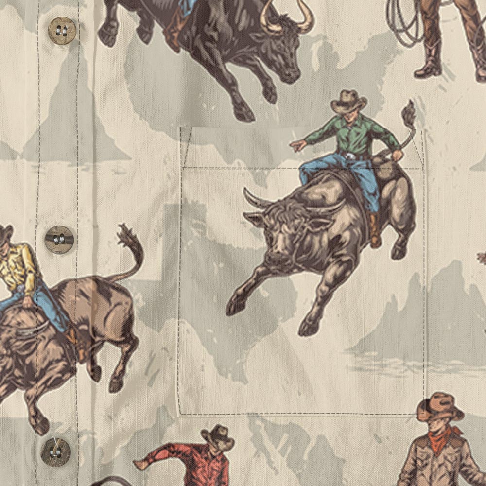 Cowboy Riding Bull Men's Button Down Cotton Shirt