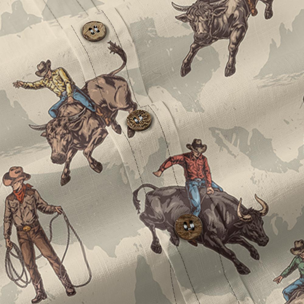 Cowboy Riding Bull Men's Button Down Cotton Shirt