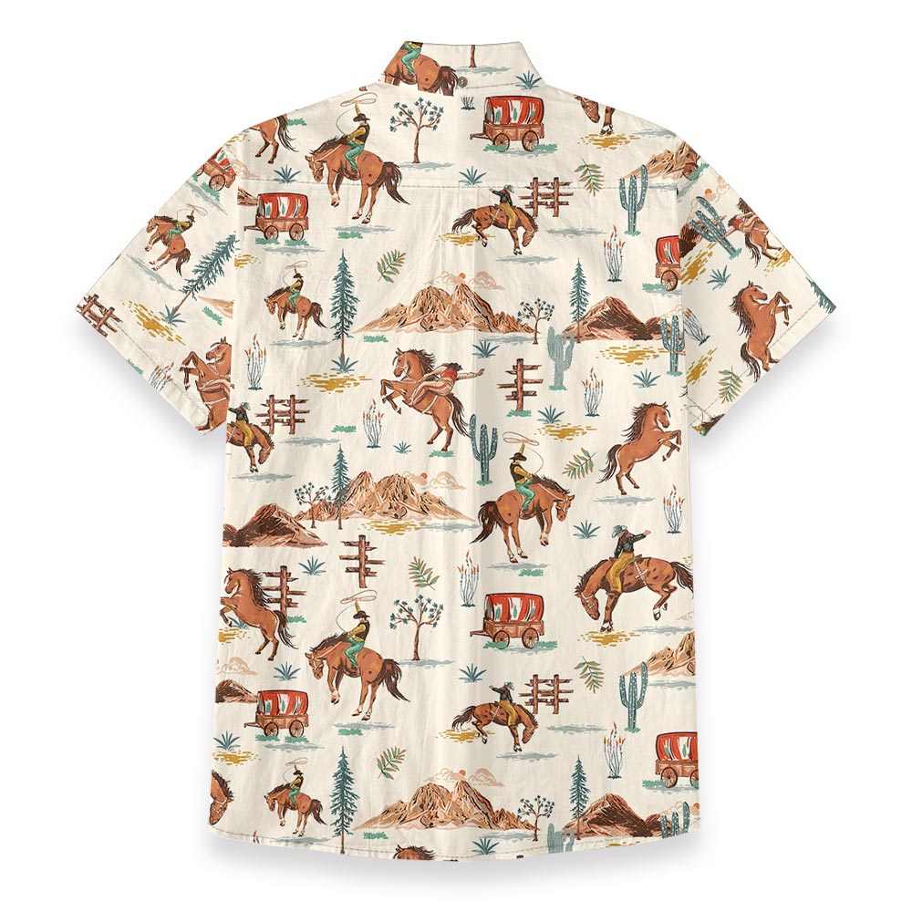 Western Cowboy Aloha Button Down Cotton Shirt