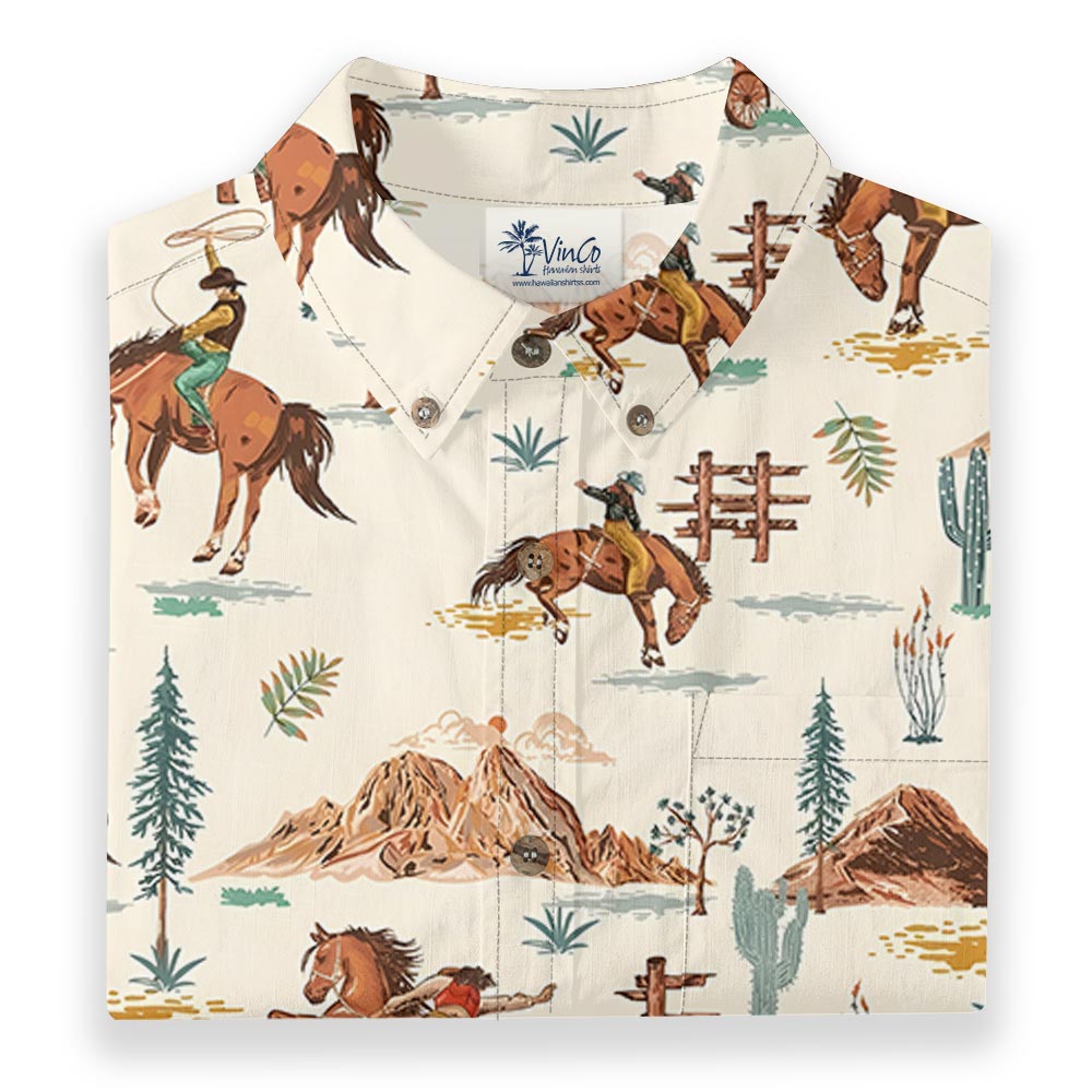 Western Cowboy Aloha Button Down Cotton Shirt