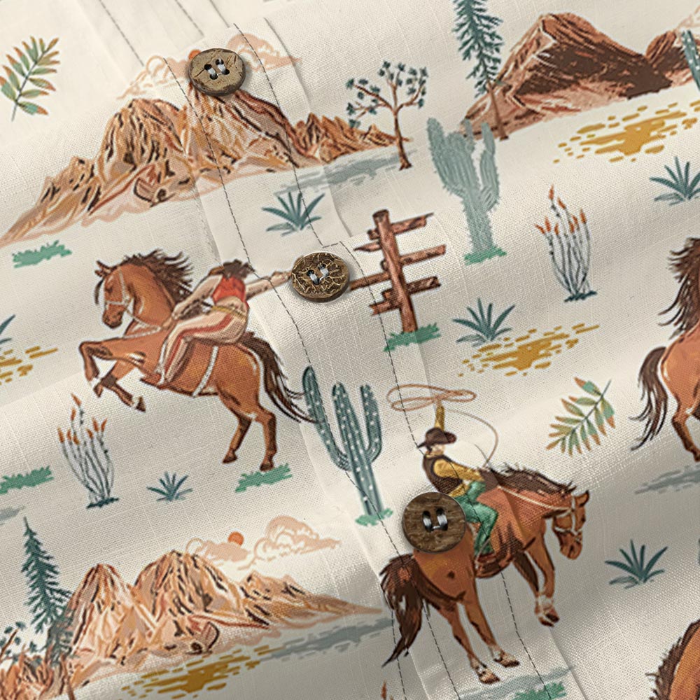 Western Cowboy Aloha Button Down Cotton Shirt