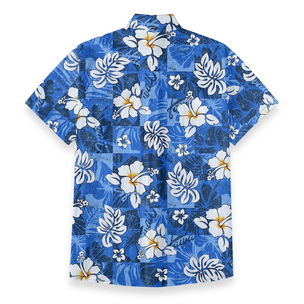 Blue Hibiscus Vintage Hawaiian Button Down Shirt Cotton