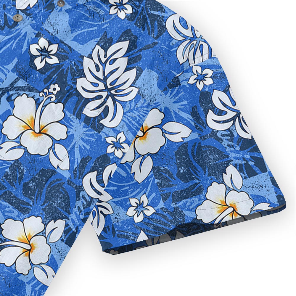 Blue Hibiscus Vintage Hawaiian Button Down Shirt Cotton