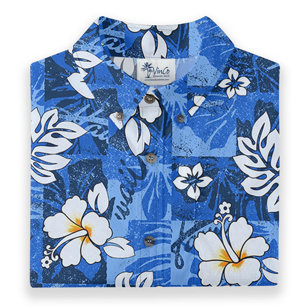 Blue Hibiscus Vintage Hawaiian Button Down Shirt Cotton