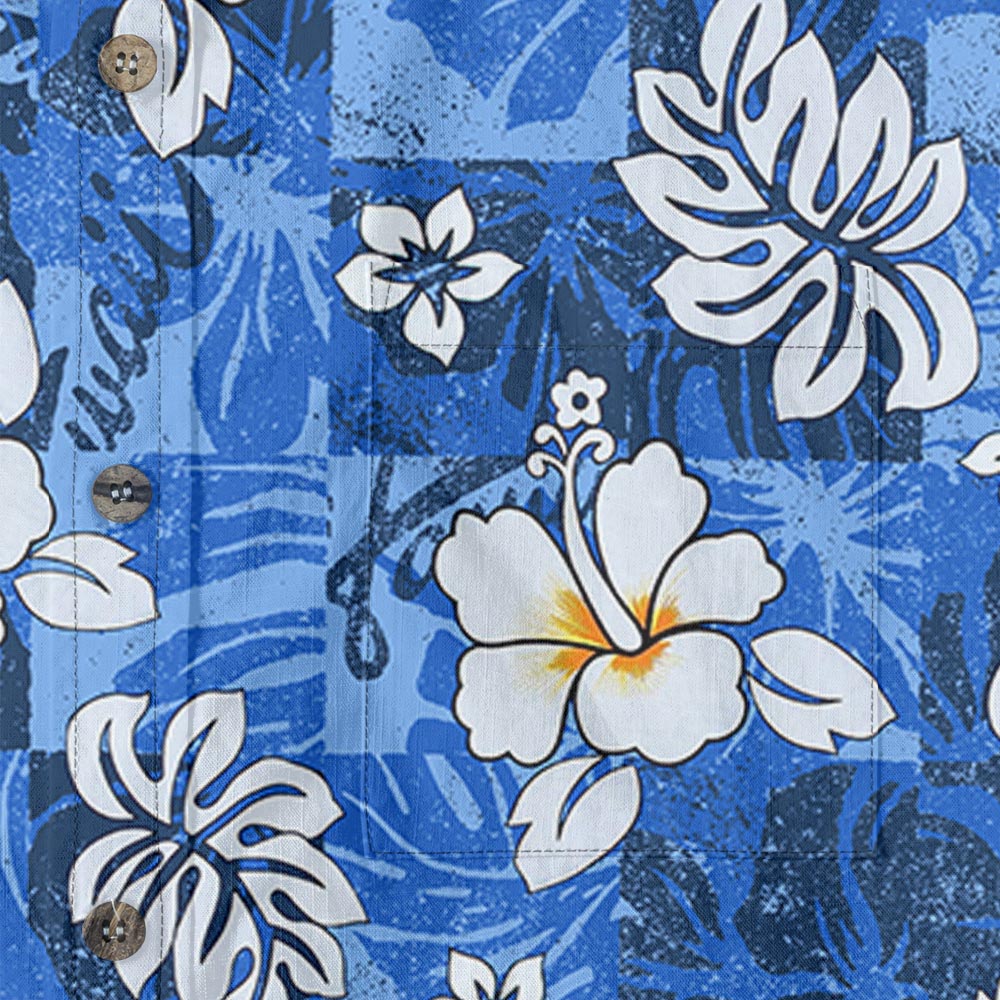 Blue Hibiscus Vintage Hawaiian Button Down Shirt Cotton