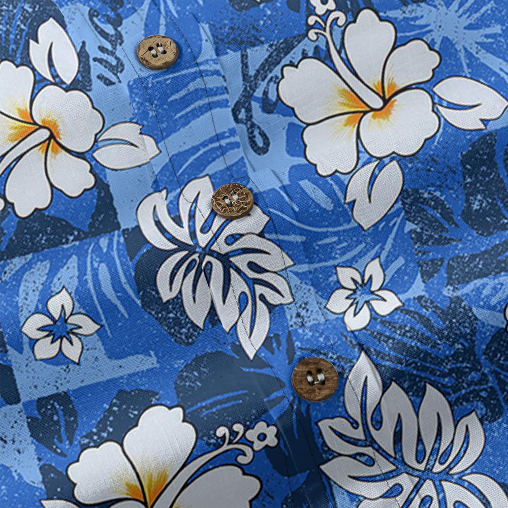 Blue Hibiscus Vintage Hawaiian Button Down Shirt Cotton