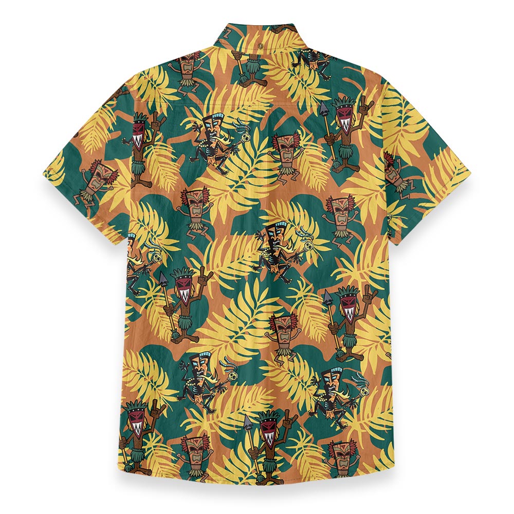Tropical Tribal Tiki Man Button Down Cotton Shirt