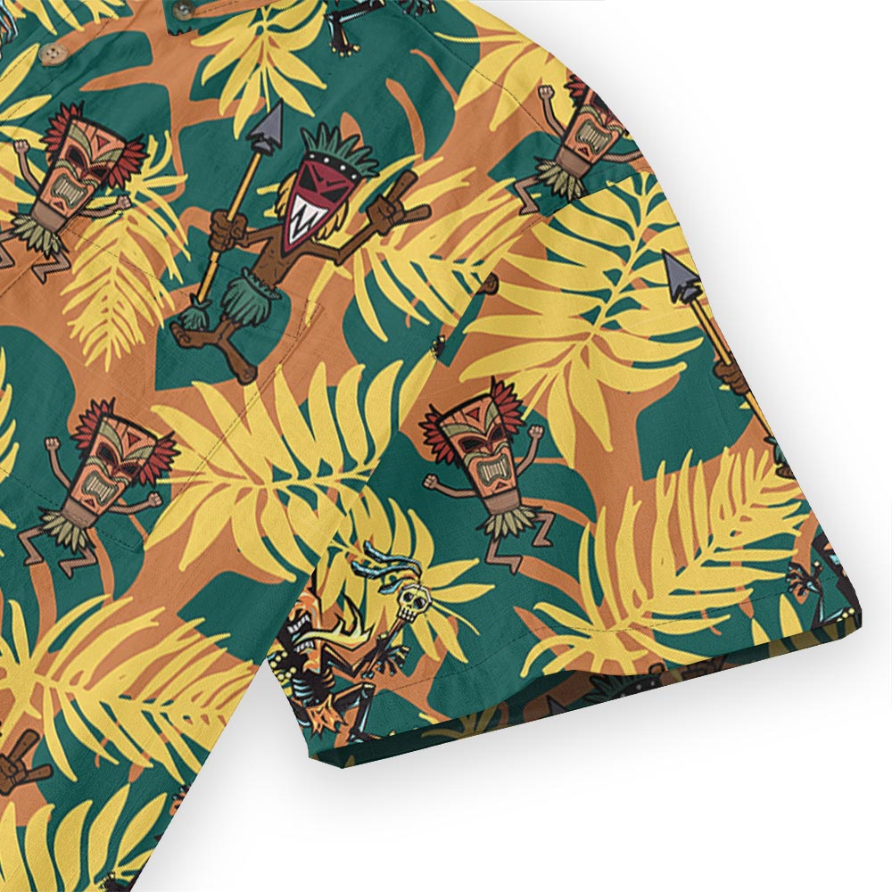 Tropical Tribal Tiki Man Button Down Cotton Shirt