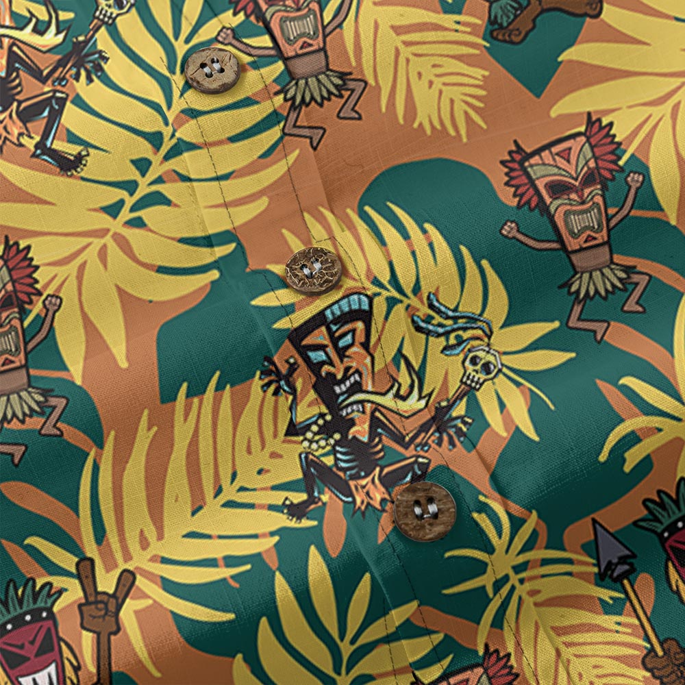 Tropical Tribal Tiki Man Button Down Cotton Shirt