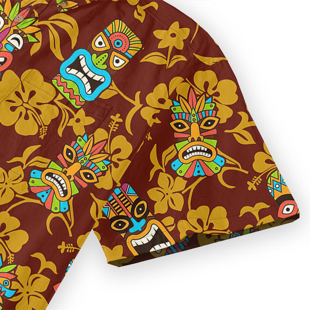 Vintage Tiki Floral Aloha Shirt Button Down Cotton