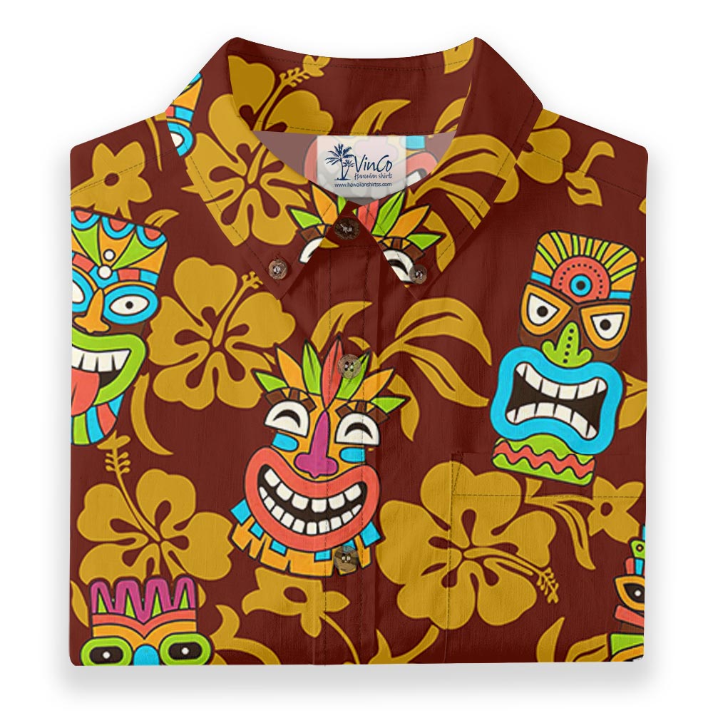 Vintage Tiki Floral Aloha Shirt Button Down Cotton