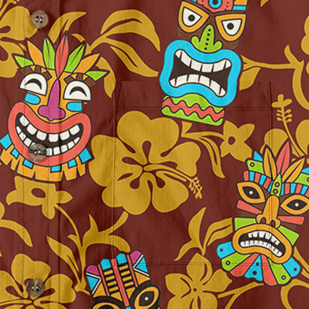Vintage Tiki Floral Aloha Shirt Button Down Cotton