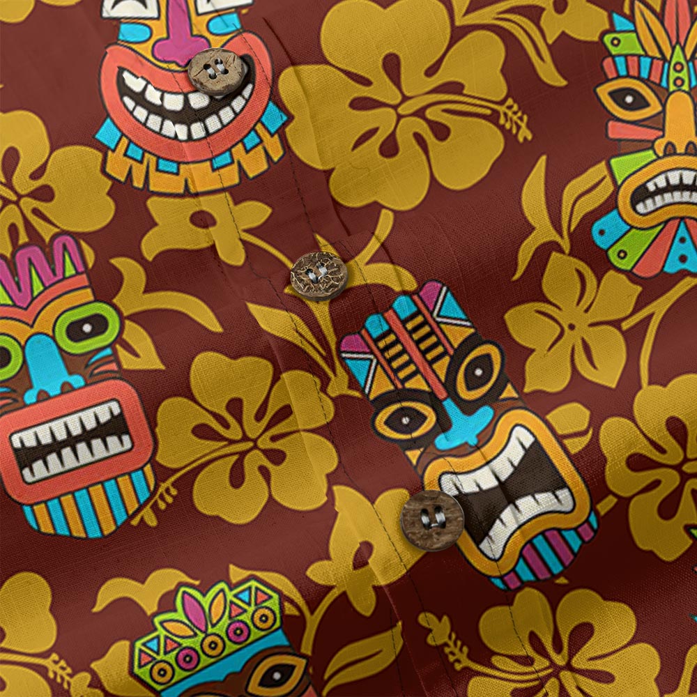 Vintage Tiki Floral Aloha Shirt Button Down Cotton