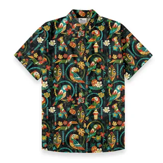 Vintage Parrot Tiki Button Down Aloha Shirt 100% Cotton