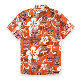 Vintage Orange Tiki Button Down Hawaiian Shirt Cotton