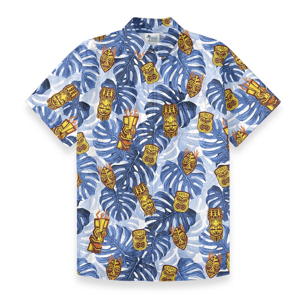 Tiki Blue Tropical Button Down Short-sleeved Shirt - variant image 1