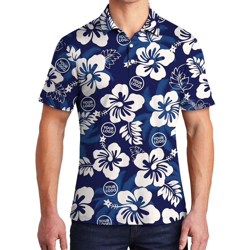 Cool Custom Floral Blue Polo Shirt With Logo - variant image 1