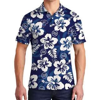 Cool Custom Floral Blue Polo Shirt With Logo