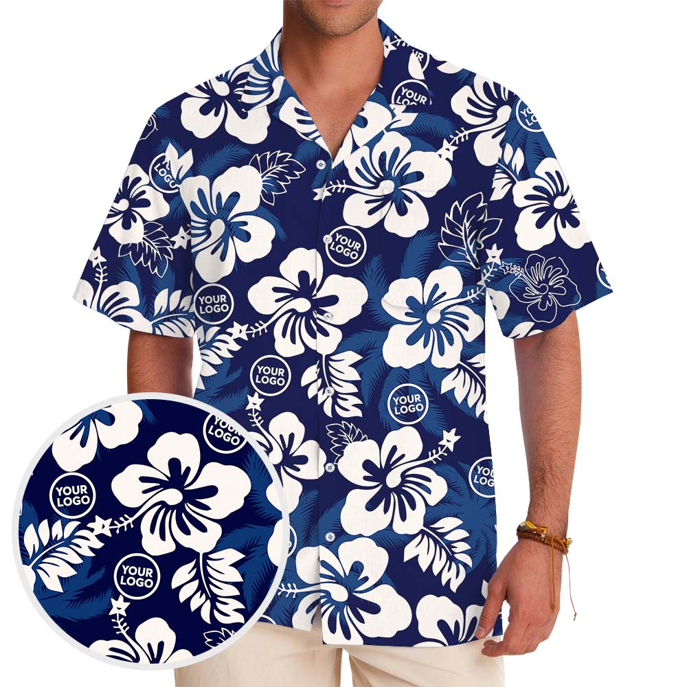 Blue Hawaiian Shirt With Custom Logo - variant image 1