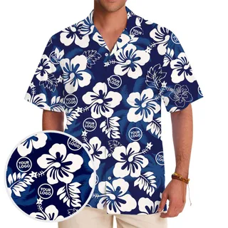 Blue Hawaiian Shirt With Custom Logo