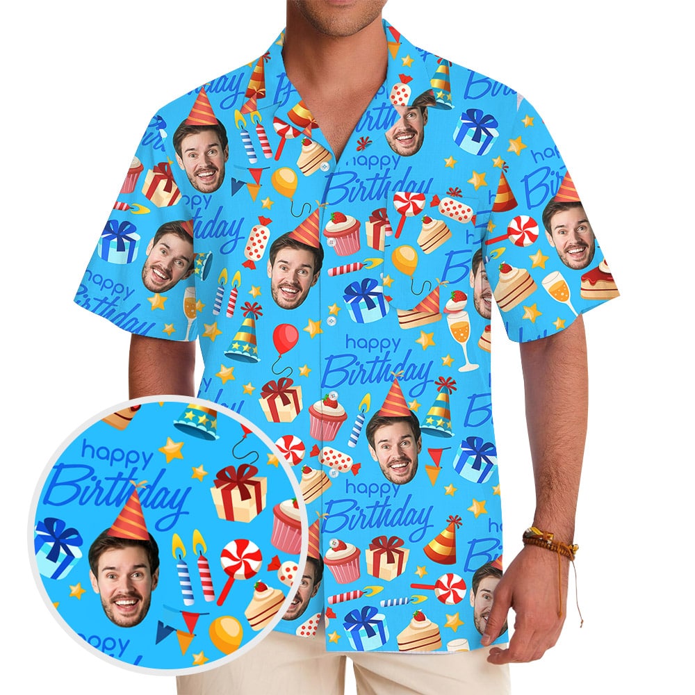 Unique Happy Birthday Theme Hawaiian Shirt With Your Face Print - variant image 1