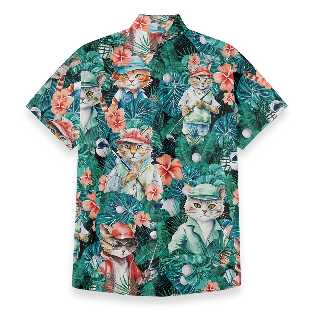 Funny Cat Golf Tropical Button Down Cotton Shirt - variant image 1