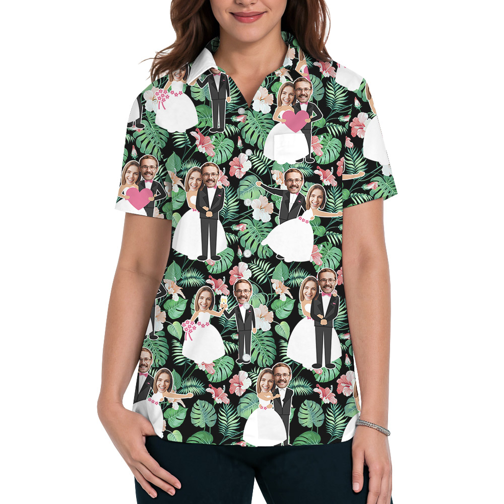 Personalized Couple Faces Wedding Tropical Hawaiian Shirts - variant image 1