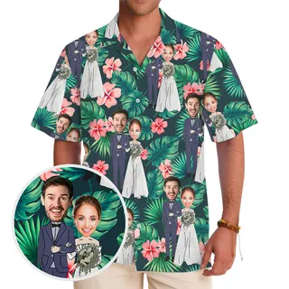 Personalized Couple Faces Wedding Tropical Hawaiian Shirts