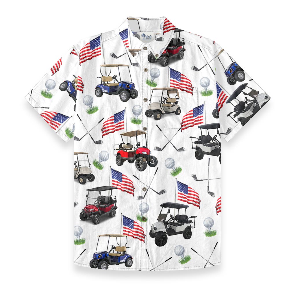 American Flag Golf Cart Button Down Cotton Shirt - variant image 1