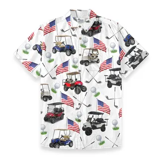 American Flag Golf Cart Button Down Cotton Shirt