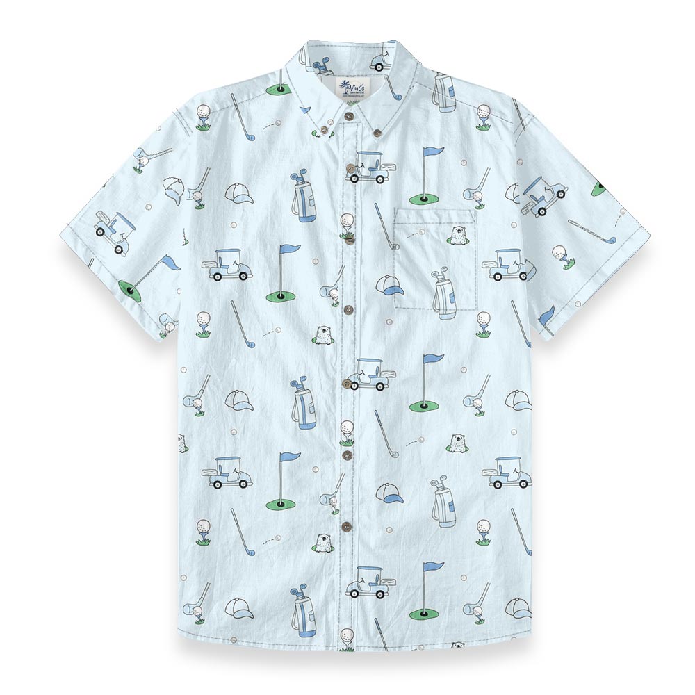 Cotton Golf Print Hawaiian Button Down Shirt For Men - variant image 1