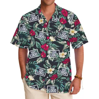 Tropical Custom Logo Button Up Aloha Shirt For Corporate