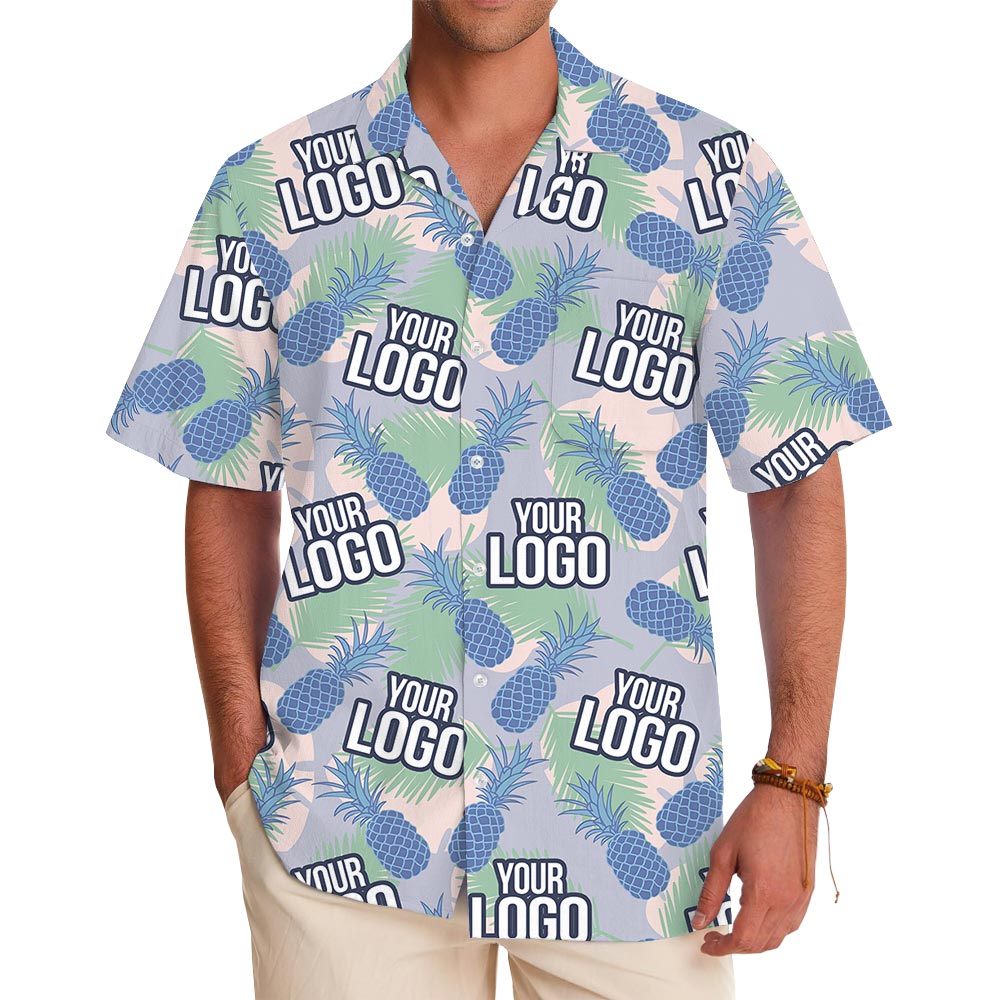 Blue Pineapple Custom Logo Hawaiian Shirt For Company - variant image 1