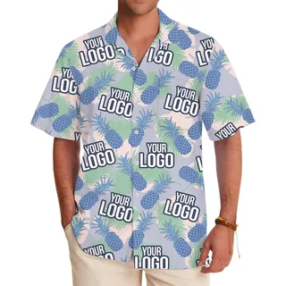 Blue Pineapple Custom Logo Hawaiian Shirt For Company