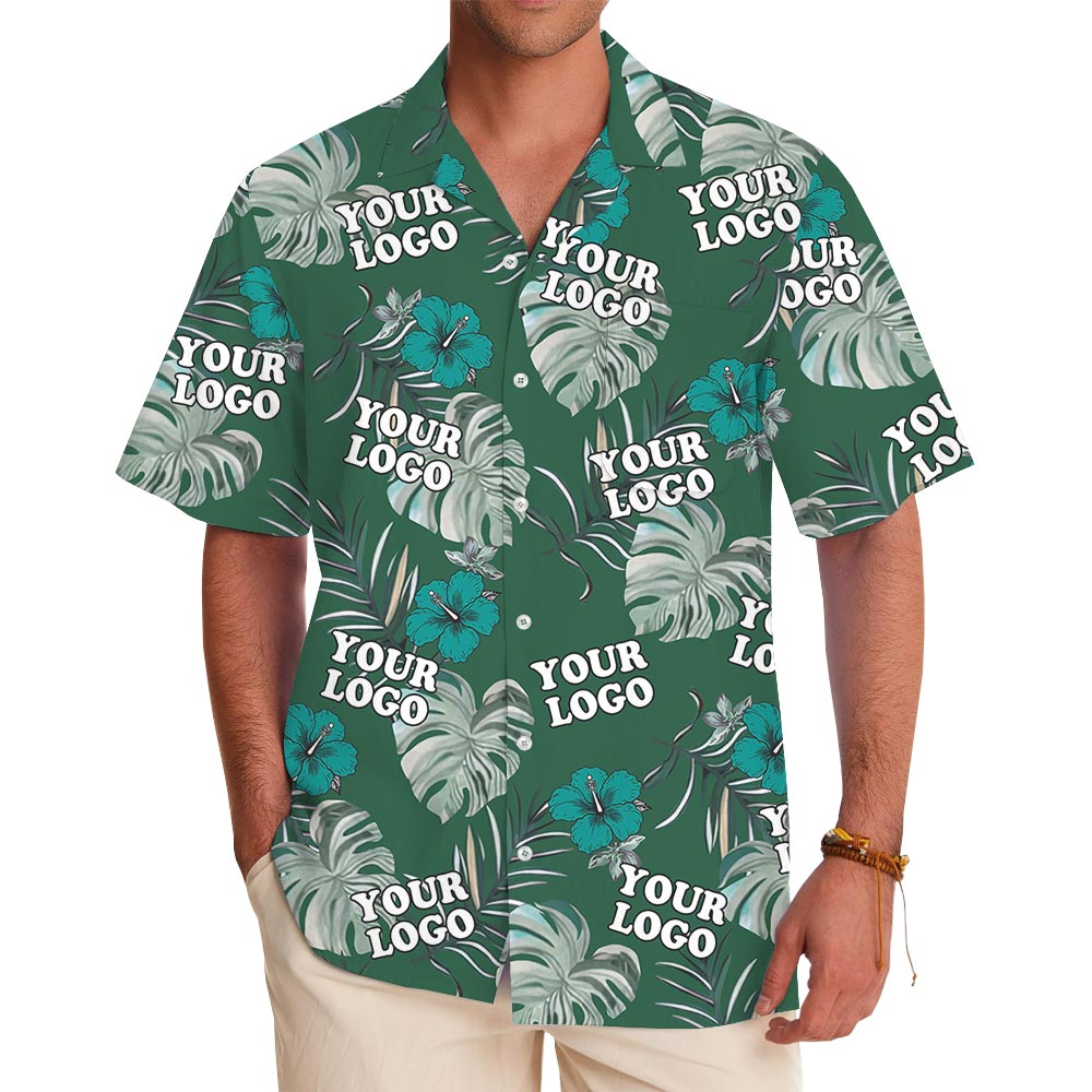 Bulk Order Custom Logo Company Hawaiian Shirt Green Hibiscus - variant image 1