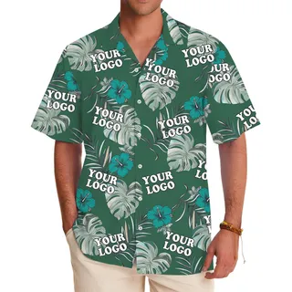 Bulk Order Custom Logo Company Hawaiian Shirt Green Hibiscus
