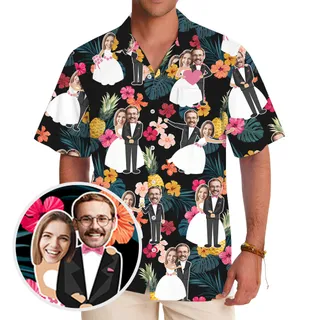 Custom Faces Couple Wedding Hawaiian Shirt With Preview