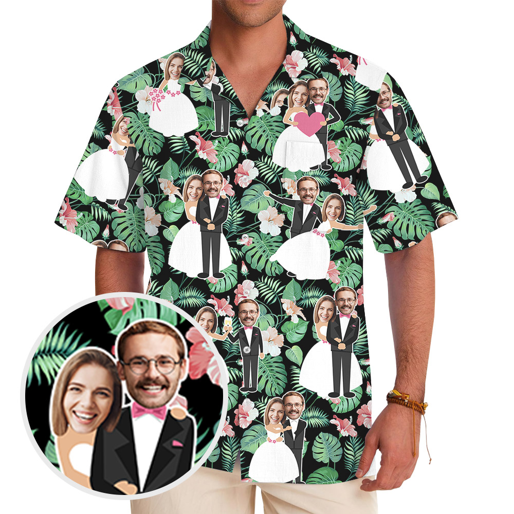 Custom Faces Bride And Groom Wedding Hawaiian Shirt
