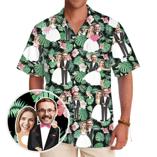 Custom Faces Bride And Groom Wedding Hawaiian Shirt