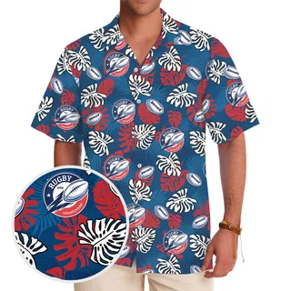 Rugby Blue And Red Hawaiian Shirt With Custom Logo