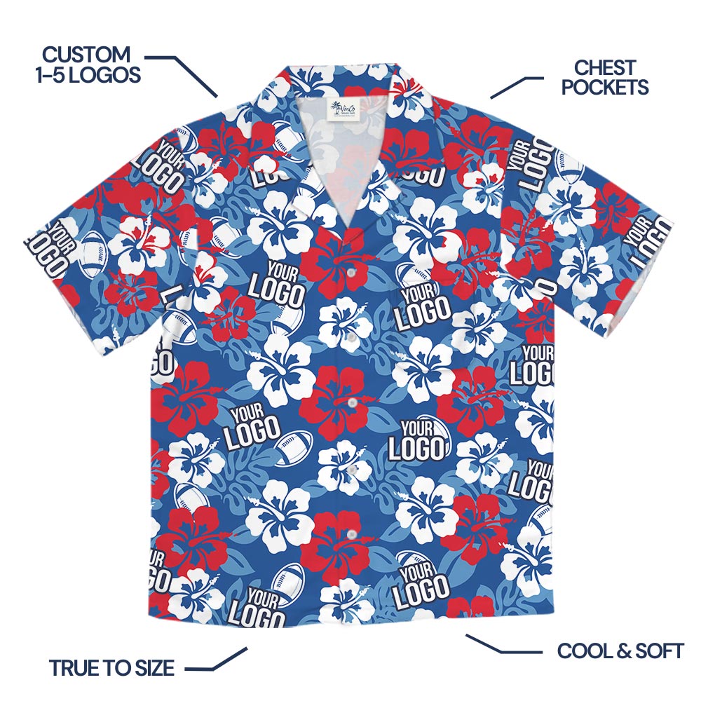 Blue Floral Custom Team Logo Rugby Hawaiian Shirt - variant image 1