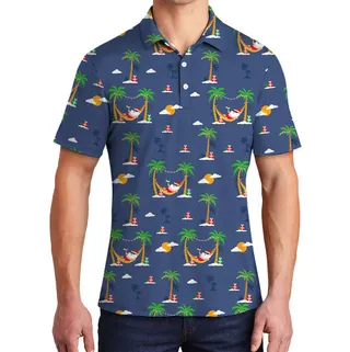 Funny Santa Summer Cocktail Vibe Golf Shirt