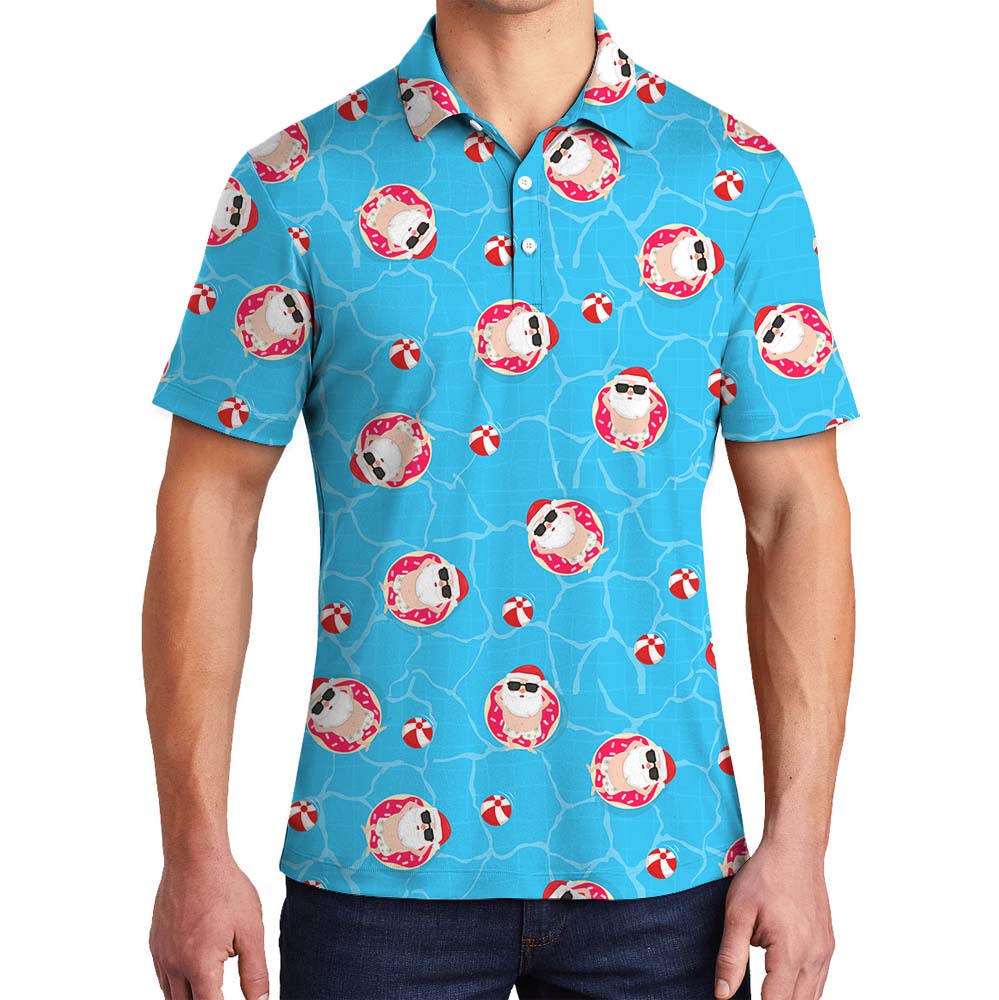 Swimming Pool Santa Polo Shirt For Christmas In July - variant image 1