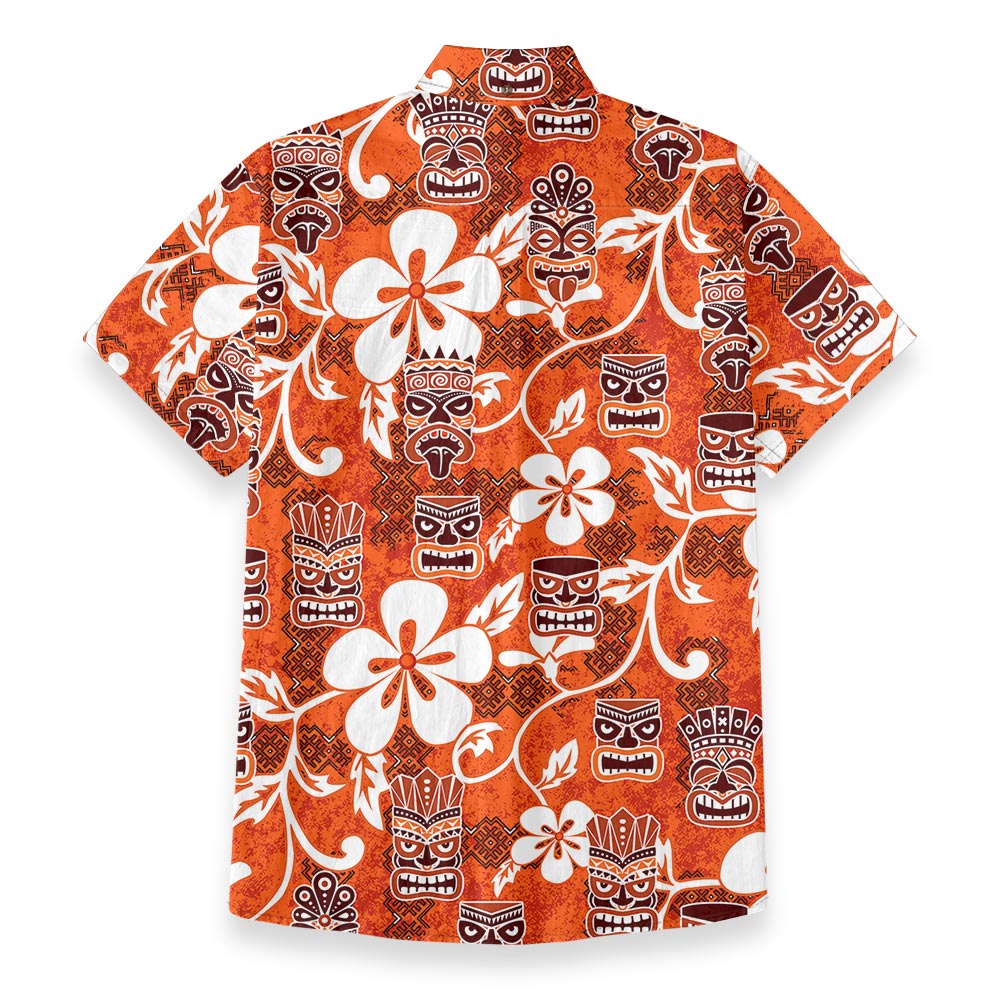 Vintage Orange Tiki Button Down Hawaiian Shirt Cotton