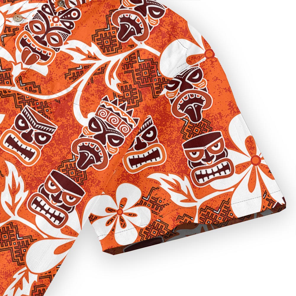 Vintage Orange Tiki Button Down Hawaiian Shirt Cotton