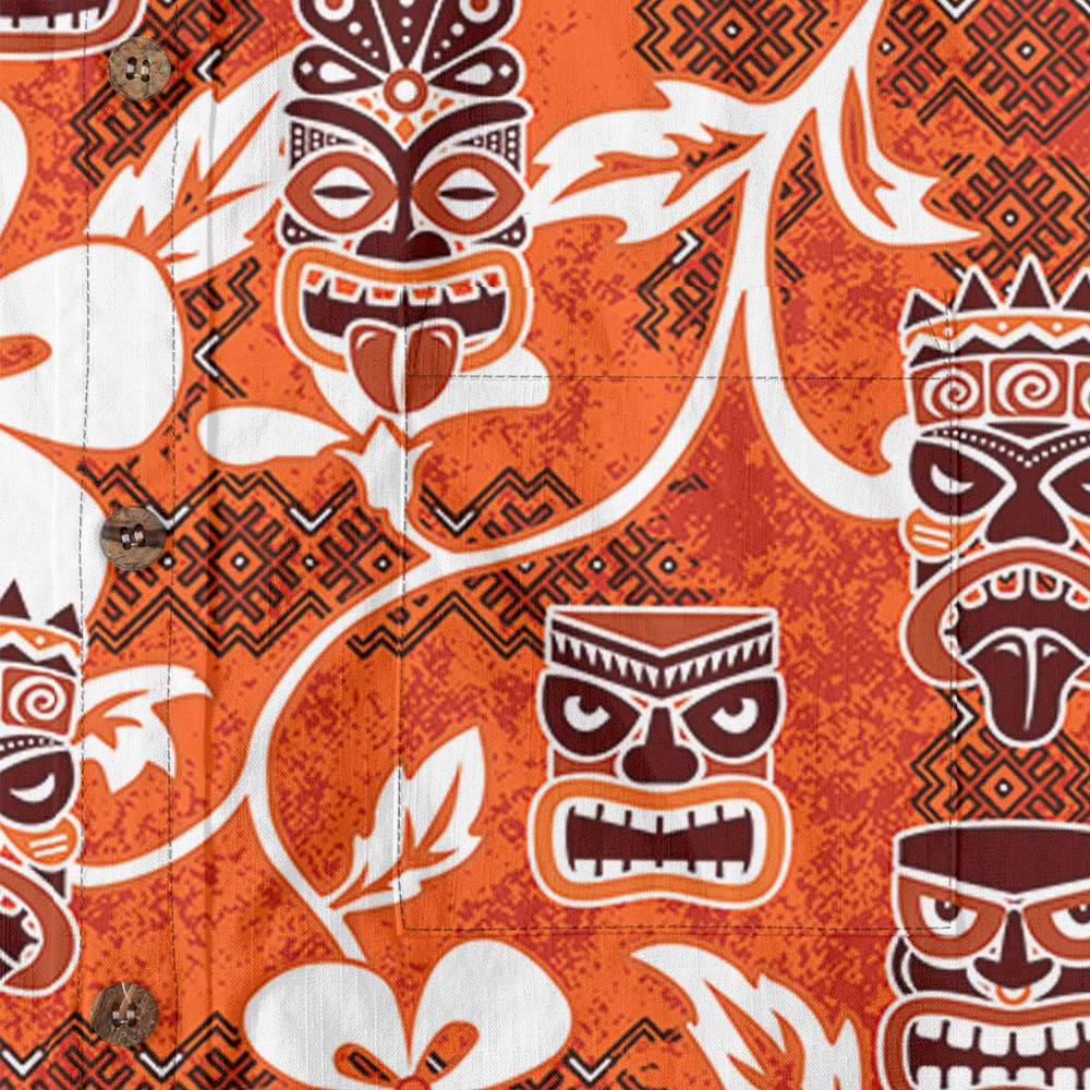 Vintage Orange Tiki Button Down Hawaiian Shirt Cotton