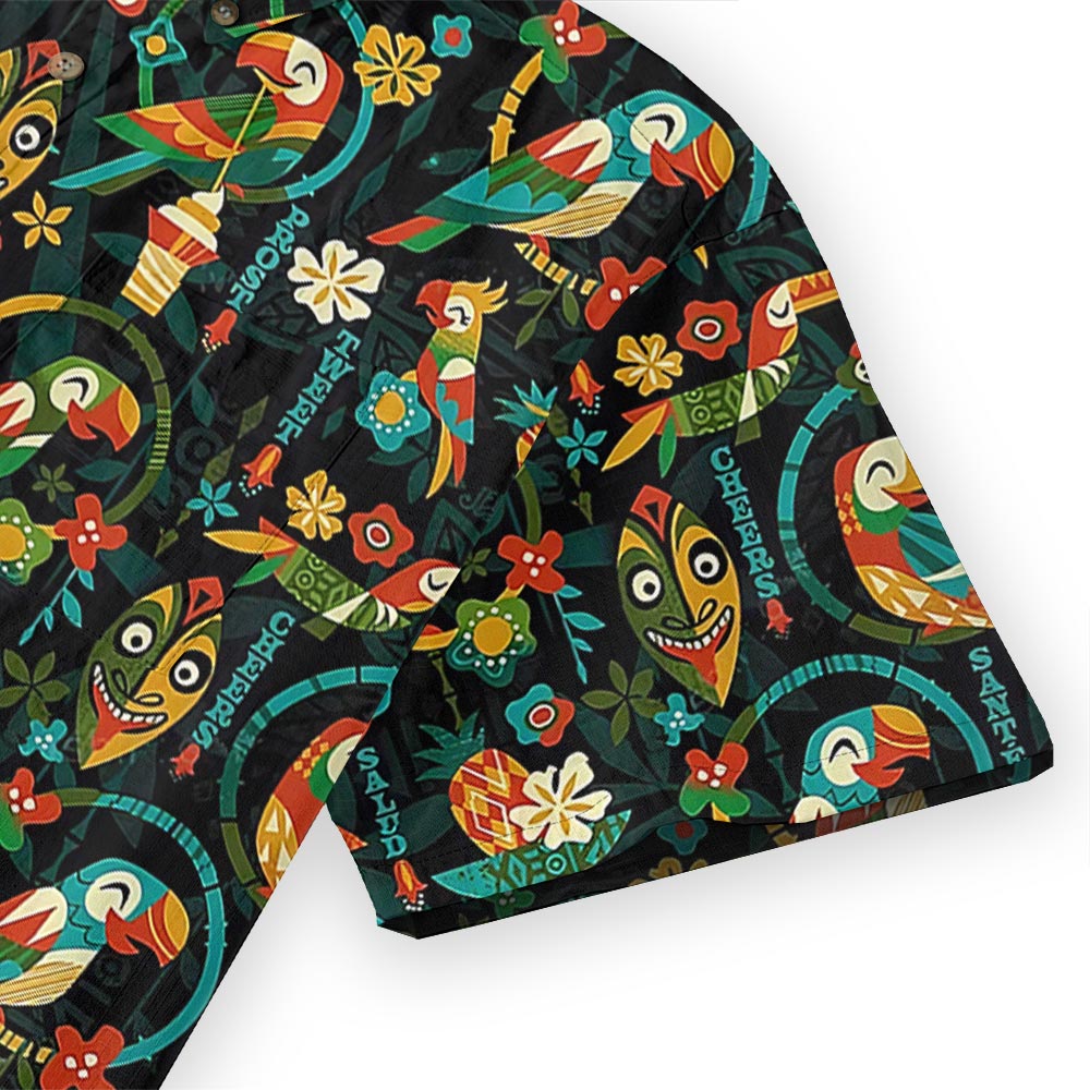 Vintage Parrot Tiki Button Down Aloha Shirt 100% Cotton