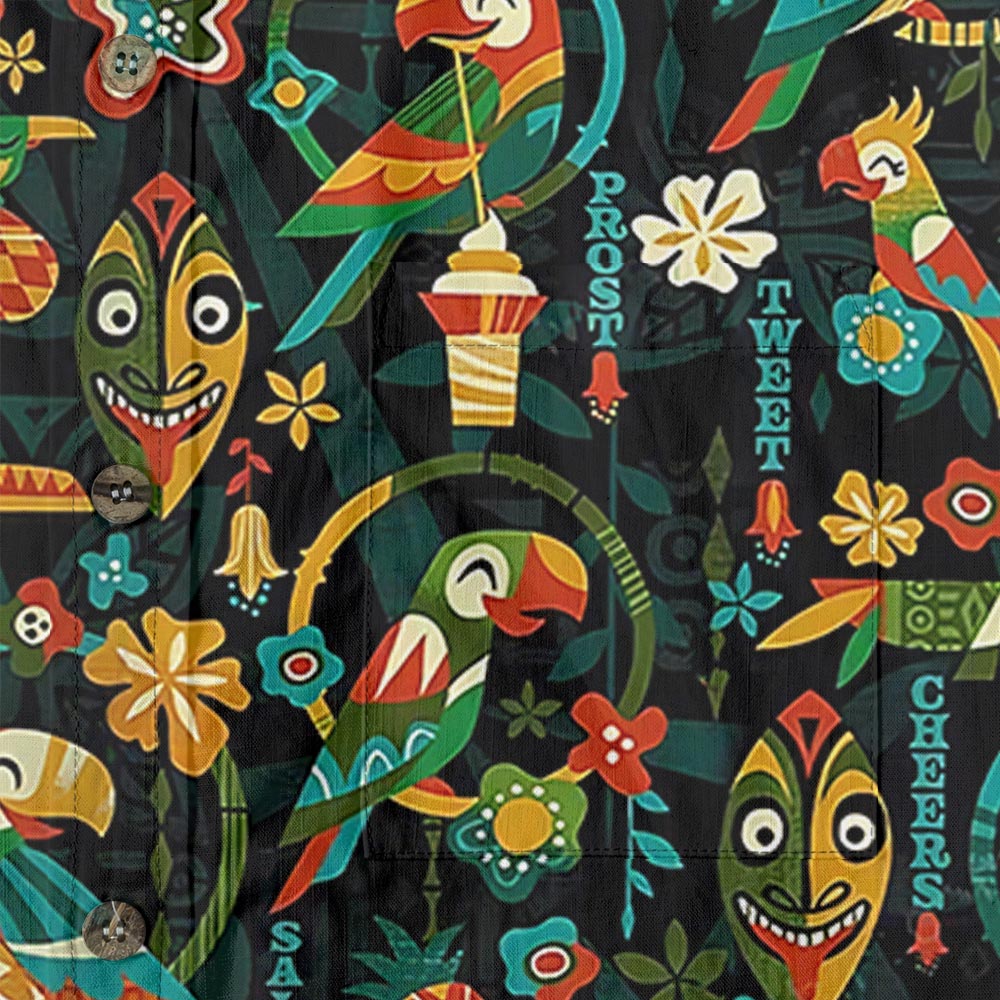 Vintage Parrot Tiki Button Down Aloha Shirt 100% Cotton