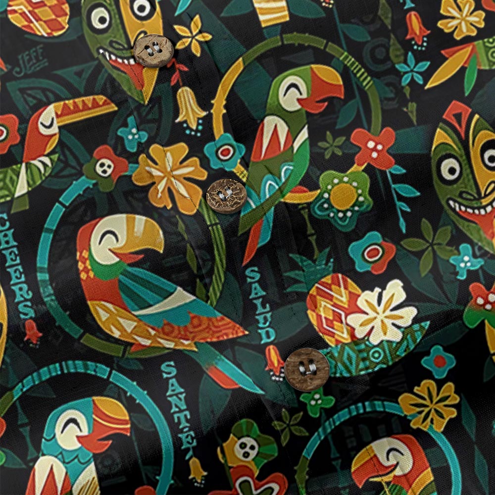 Vintage Parrot Tiki Button Down Aloha Shirt 100% Cotton